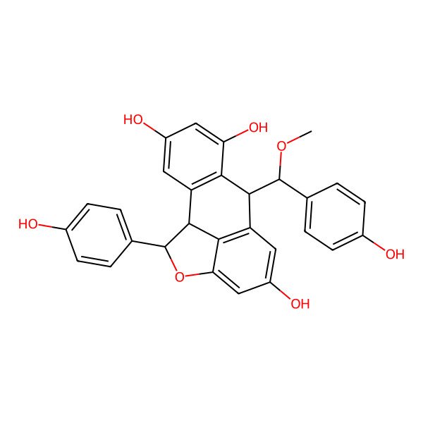 2D Structure of 15-(4-Hydroxyphenyl)-8-[(4-hydroxyphenyl)-methoxymethyl]-14-oxatetracyclo[7.6.1.02,7.013,16]hexadeca-2(7),3,5,9(16),10,12-hexaene-4,6,11-triol