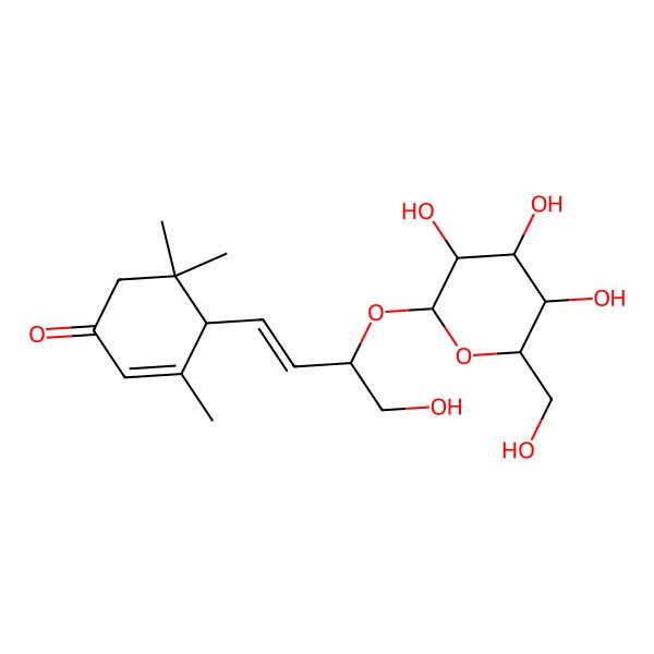 2D Structure of (4R)-4-[(E,3R)-4-hydroxy-3-[(2R,3R,4S,5S,6R)-3,4,5-trihydroxy-6-(hydroxymethyl)oxan-2-yl]oxybut-1-enyl]-3,5,5-trimethylcyclohex-2-en-1-one