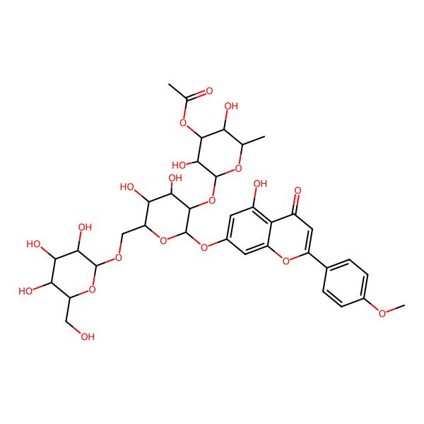 2D Structure of [(2S,3R,4R,5S,6S)-2-[(2S,3R,4S,5S,6R)-4,5-dihydroxy-2-[5-hydroxy-2-(4-methoxyphenyl)-4-oxochromen-7-yl]oxy-6-[[(2R,3R,4S,5S,6R)-3,4,5-trihydroxy-6-(hydroxymethyl)oxan-2-yl]oxymethyl]oxan-3-yl]oxy-3,5-dihydroxy-6-methyloxan-4-yl] acetate