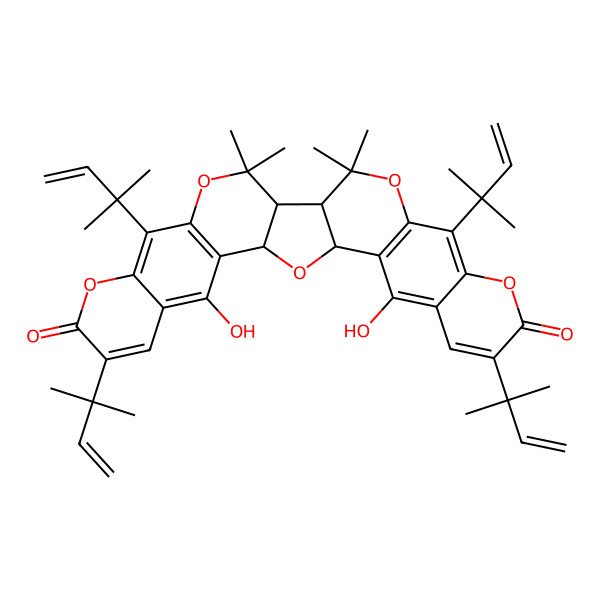 2D Structure of 13,19-Dihydroxy-3,3,29,29-tetramethyl-6,10,22,26-tetrakis(2-methylbut-3-en-2-yl)-4,8,16,24,28-pentaoxaheptacyclo[15.12.0.02,15.05,14.07,12.018,27.020,25]nonacosa-5(14),6,10,12,18(27),19,21,25-octaene-9,23-dione