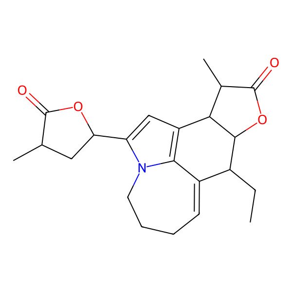 2D Structure of (10S,11R,14R,15S)-10-ethyl-14-methyl-3-[(2R,4R)-4-methyl-5-oxooxolan-2-yl]-12-oxa-4-azatetracyclo[7.6.1.04,16.011,15]hexadeca-1(16),2,8-trien-13-one