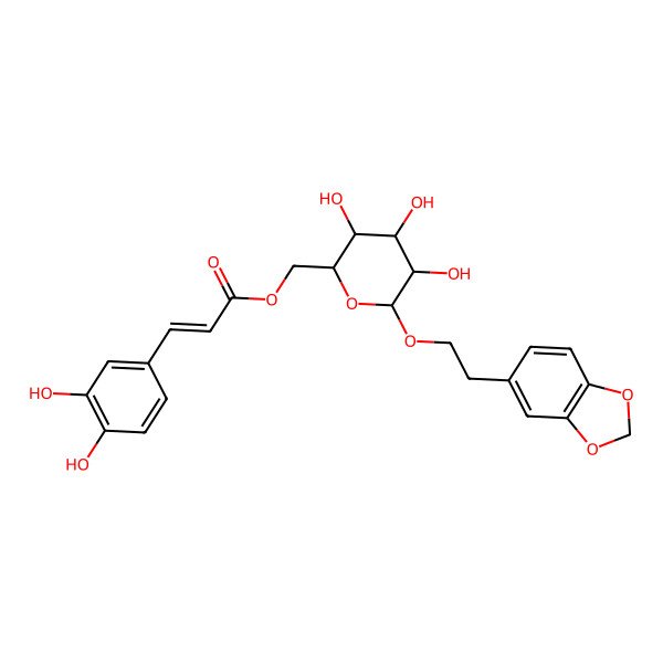 2D Structure of [6-[2-(1,3-Benzodioxol-5-yl)ethoxy]-3,4,5-trihydroxyoxan-2-yl]methyl 3-(3,4-dihydroxyphenyl)prop-2-enoate