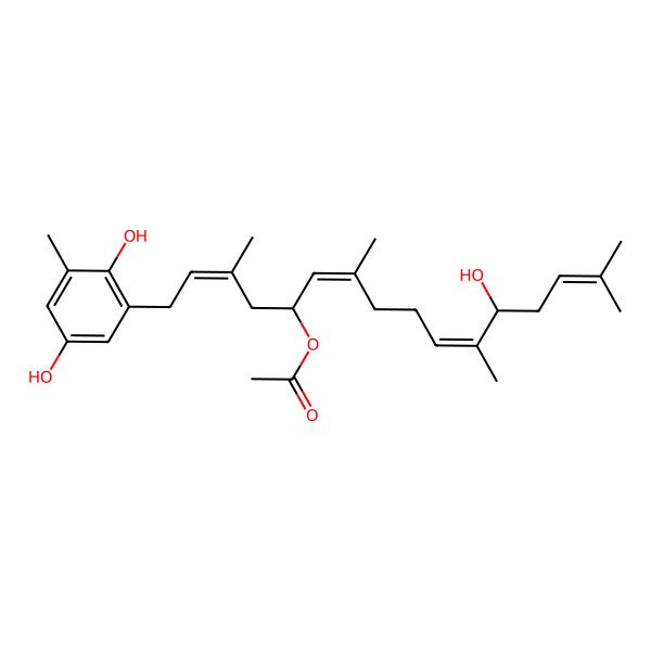 2D Structure of [1-(2,5-Dihydroxy-3-methylphenyl)-12-hydroxy-3,7,11,15-tetramethylhexadeca-2,6,10,14-tetraen-5-yl] acetate