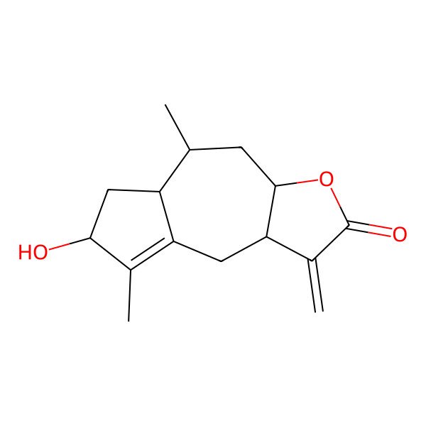 2D Structure of (3aR,5S,5aS,7S,9aR)-7-hydroxy-5,8-dimethyl-1-methylidene-3a,4,5,5a,6,7,9,9a-octahydroazuleno[6,5-b]furan-2-one