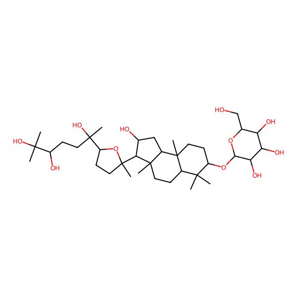 2D Structure of (2R,3R,4S,5S,6R)-2-[[(2S,3S,3aR,5aR,7S,9aR,9bS)-2-hydroxy-3a,6,6,9a-tetramethyl-3-[(2R,5R)-2-methyl-5-[(2S,5R)-2,5,6-trihydroxy-6-methylheptan-2-yl]oxolan-2-yl]-1,2,3,4,5,5a,7,8,9,9b-decahydrocyclopenta[a]naphthalen-7-yl]oxy]-6-(hydroxymethyl)oxane-3,4,5-triol