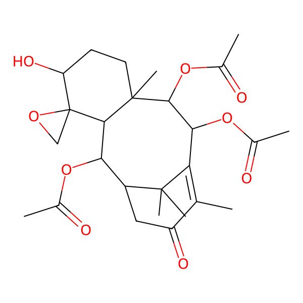 2D Structure of [(1'R,2R,2'R,3'R,5'S,8'R,9'R,10'R)-9',10'-diacetyloxy-5'-hydroxy-8',12',15',15'-tetramethyl-13'-oxospiro[oxirane-2,4'-tricyclo[9.3.1.03,8]pentadec-11-ene]-2'-yl] acetate