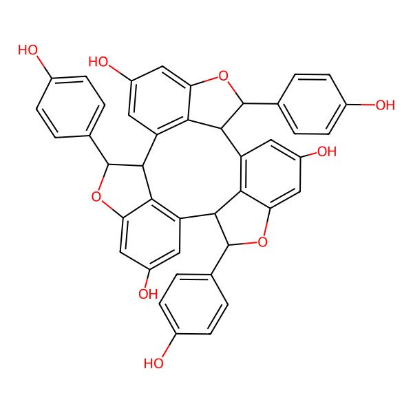 2D Structure of (2R,3S,10R,11R,18R,19S)-3,11,19-tris(4-hydroxyphenyl)-4,12,20-trioxaheptacyclo[16.6.1.12,5.110,13.021,25.09,27.017,26]heptacosa-1(25),5,7,9(27),13,15,17(26),21,23-nonaene-7,15,23-triol