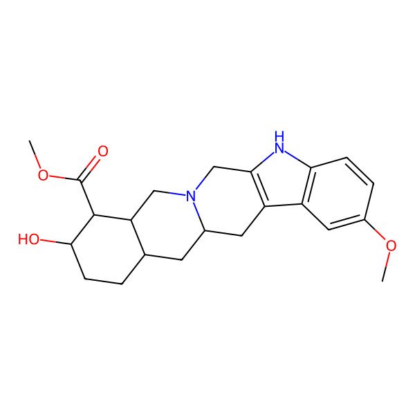 2D Structure of methyl (1S,15S,16S,17S,20R)-17-hydroxy-6-methoxy-10,13-diazapentacyclo[11.8.0.03,11.04,9.015,20]henicosa-3(11),4(9),5,7-tetraene-16-carboxylate