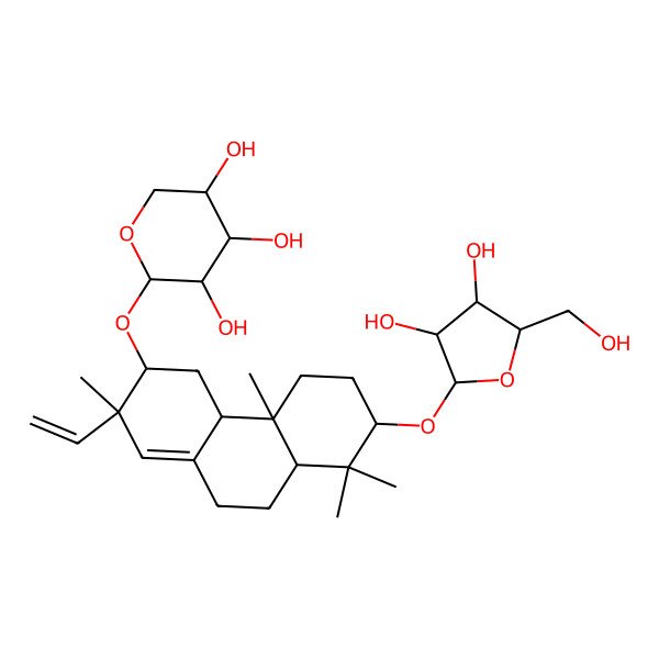 2D Structure of (2S,3R,4S,5R)-2-[[(2S,3S,4aR,4bS,7R,8aS)-7-[(2R,3R,4R,5S)-3,4-dihydroxy-5-(hydroxymethyl)oxolan-2-yl]oxy-2-ethenyl-2,4b,8,8-tetramethyl-4,4a,5,6,7,8a,9,10-octahydro-3H-phenanthren-3-yl]oxy]oxane-3,4,5-triol