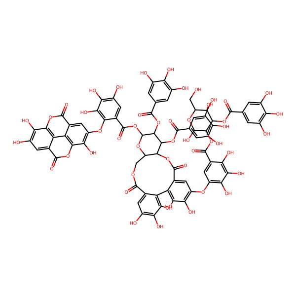 2D Structure of [5-[5-[2,5-Dihydroxy-6-(hydroxymethyl)-4-(3,4,5-trihydroxybenzoyl)oxyoxan-3-yl]oxycarbonyl-2,3,4-trihydroxyphenoxy]-3,4,21,22,23-pentahydroxy-8,18-dioxo-11,12-bis[(3,4,5-trihydroxybenzoyl)oxy]-9,14,17-trioxatetracyclo[17.4.0.02,7.010,15]tricosa-1(23),2,4,6,19,21-hexaen-13-yl] 3,4,5-trihydroxy-2-[(7,13,14-trihydroxy-3,10-dioxo-2,9-dioxatetracyclo[6.6.2.04,16.011,15]hexadeca-1(15),4,6,8(16),11,13-hexaen-6-yl)oxy]benzoate