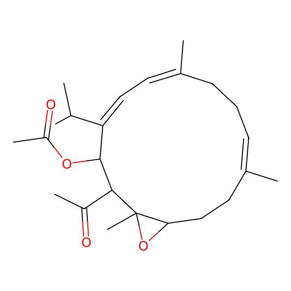 2D Structure of [(1R,2S,3R,10E,14S)-2-acetyl-1,7,11-trimethyl-4-propan-2-yl-15-oxabicyclo[12.1.0]pentadeca-4,6,10-trien-3-yl] acetate
