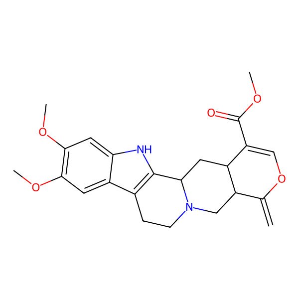 2D Structure of methyl (1R,15S,20S)-6,7-dimethoxy-16-methylidene-17-oxa-3,13-diazapentacyclo[11.8.0.02,10.04,9.015,20]henicosa-2(10),4,6,8,18-pentaene-19-carboxylate