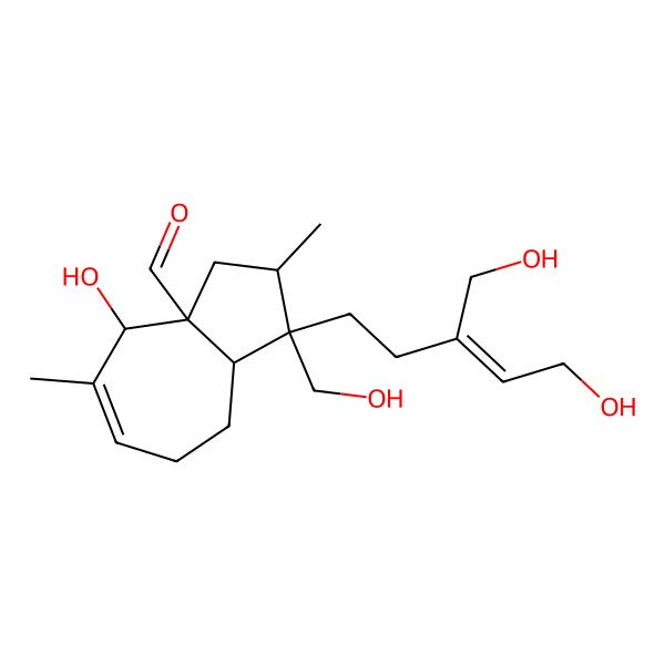 2D Structure of 4-Hydroxy-1-[5-hydroxy-3-(hydroxymethyl)pent-3-enyl]-1-(hydroxymethyl)-2,5-dimethyl-2,3,4,7,8,8a-hexahydroazulene-3a-carbaldehyde