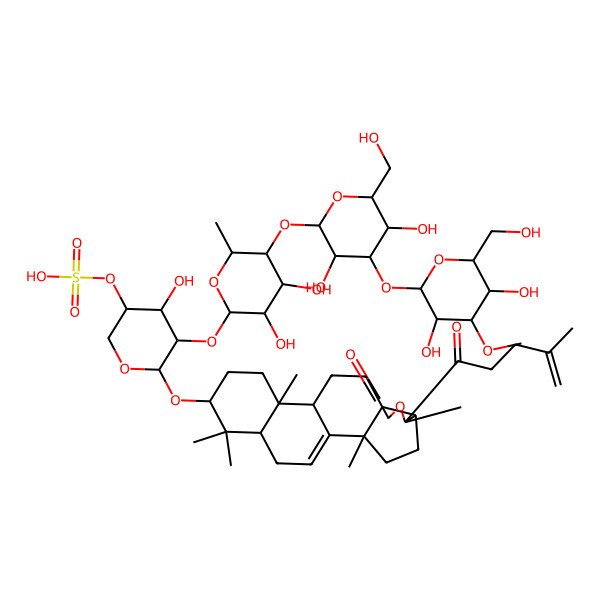 2D Structure of [(3R,4R,5R,6S)-5-[(2S,3R,4R,5S,6R)-5-[(2S,3R,4S,5R,6R)-4-[(2S,3R,4S,5R,6R)-3,5-dihydroxy-6-(hydroxymethyl)-4-methoxyoxan-2-yl]oxy-3,5-dihydroxy-6-(hydroxymethyl)oxan-2-yl]oxy-3,4-dihydroxy-6-methyloxan-2-yl]oxy-4-hydroxy-6-[[(2S,5S,6R,9S,12R,13R,16S,18R)-2,6,13,17,17-pentamethyl-6-(4-methylpent-4-enoyl)-8-oxo-7-oxapentacyclo[10.8.0.02,9.05,9.013,18]icos-1(20)-en-16-yl]oxy]oxan-3-yl] hydrogen sulfate
