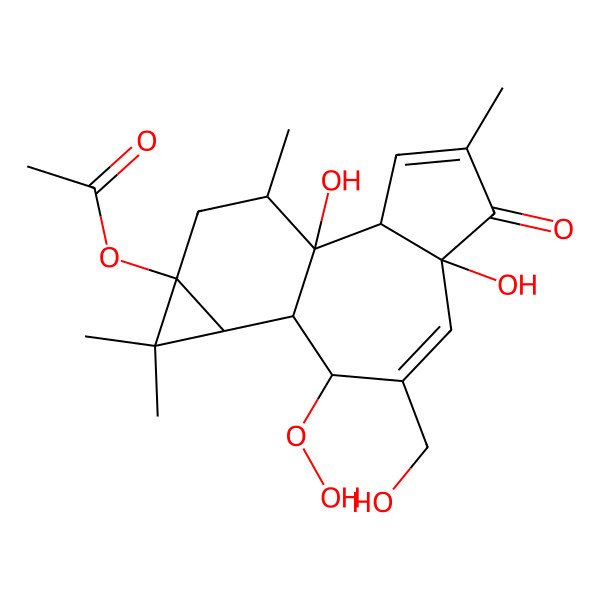 2D Structure of [9-Hydroperoxy-1,6-dihydroxy-8-(hydroxymethyl)-4,12,12,15-tetramethyl-5-oxo-13-tetracyclo[8.5.0.02,6.011,13]pentadeca-3,7-dienyl] acetate