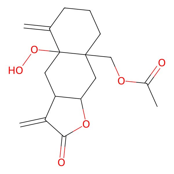 2D Structure of [(3aR,4aR,8aR,9aR)-4a-hydroperoxy-3,5-dimethylidene-2-oxo-4,6,7,8,9,9a-hexahydro-3aH-benzo[f][1]benzofuran-8a-yl]methyl acetate
