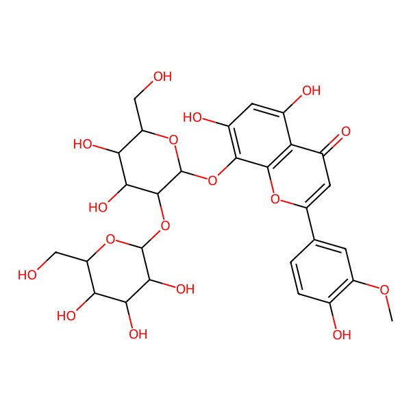 2D Structure of 8-[(2S,3R,4S,5S,6R)-4,5-dihydroxy-6-(hydroxymethyl)-3-[(2S,3R,4S,5S,6R)-3,4,5-trihydroxy-6-(hydroxymethyl)oxan-2-yl]oxyoxan-2-yl]oxy-5,7-dihydroxy-2-(4-hydroxy-3-methoxyphenyl)chromen-4-one