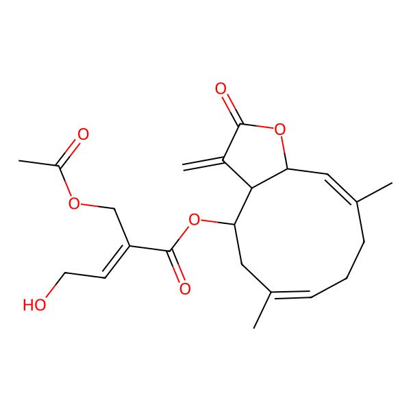 2D Structure of [(3aS,4R,6E,10E,11aR)-6,10-dimethyl-3-methylidene-2-oxo-3a,4,5,8,9,11a-hexahydrocyclodeca[b]furan-4-yl] (E)-2-(acetyloxymethyl)-4-hydroxybut-2-enoate