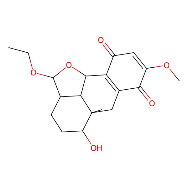 2D Structure of (1R,9R,10S,13S,14S,16R)-14-ethoxy-10-hydroxy-5-methoxy-9-methyl-15-oxatetracyclo[7.6.1.02,7.013,16]hexadeca-2(7),4-diene-3,6-dione