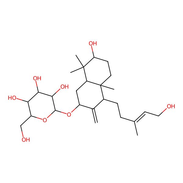 2D Structure of 2-[[7-hydroxy-4-(5-hydroxy-3-methylpent-3-enyl)-4a,8,8-trimethyl-3-methylidene-2,4,5,6,7,8a-hexahydro-1H-naphthalen-2-yl]oxy]-6-(hydroxymethyl)oxane-3,4,5-triol