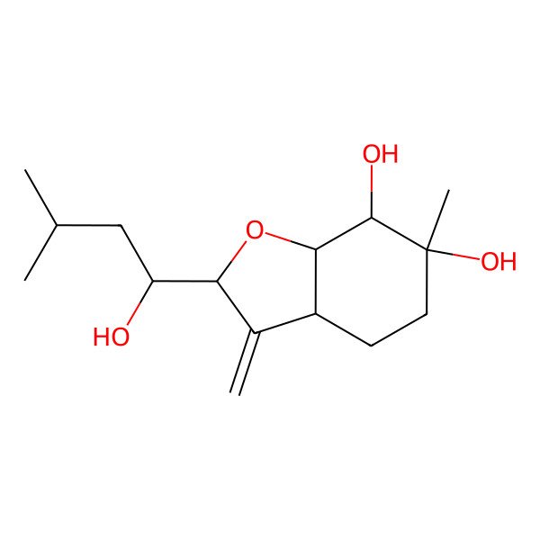 2D Structure of (2S,3aR,6S,7R,7aS)-2-[(1R)-1-hydroxy-3-methylbutyl]-6-methyl-3-methylidene-4,5,7,7a-tetrahydro-3aH-1-benzouran-6,7-diol