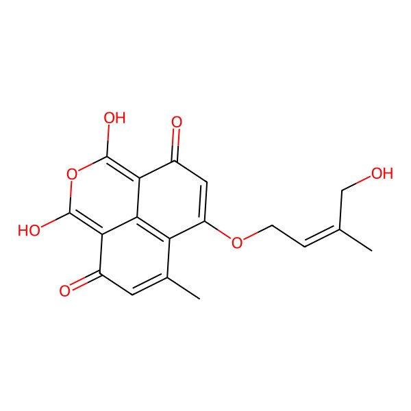 2D Structure of 2,4-Dihydroxy-8-(4-hydroxy-3-methylbut-2-enoxy)-10-methyl-3-oxatricyclo[7.3.1.05,13]trideca-1,4,7,9(13),10-pentaene-6,12-dione