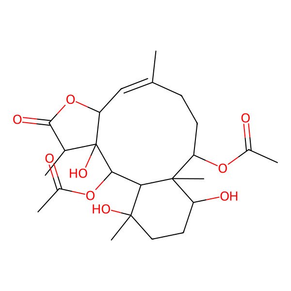 2D Structure of (2-Acetyloxy-3,14,17-trihydroxy-4,9,13,17-tetramethyl-5-oxo-6-oxatricyclo[11.4.0.03,7]heptadec-8-en-12-yl) acetate