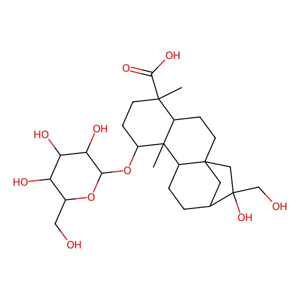 2D Structure of 14-Hydroxy-14-(hydroxymethyl)-5,9-dimethyl-8-[3,4,5-trihydroxy-6-(hydroxymethyl)oxan-2-yl]oxytetracyclo[11.2.1.01,10.04,9]hexadecane-5-carboxylic acid