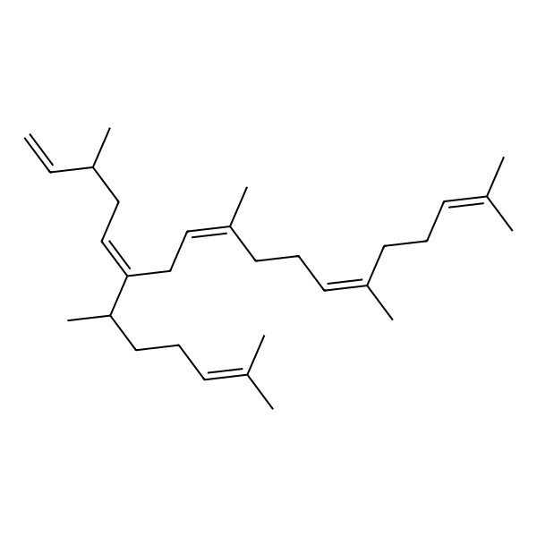 2D Structure of (6E,10Z,13E,14R)-2,6,10,14,18-pentamethyl-13-[(3S)-3-methylpent-4-enylidene]nonadeca-2,6,10,17-tetraene