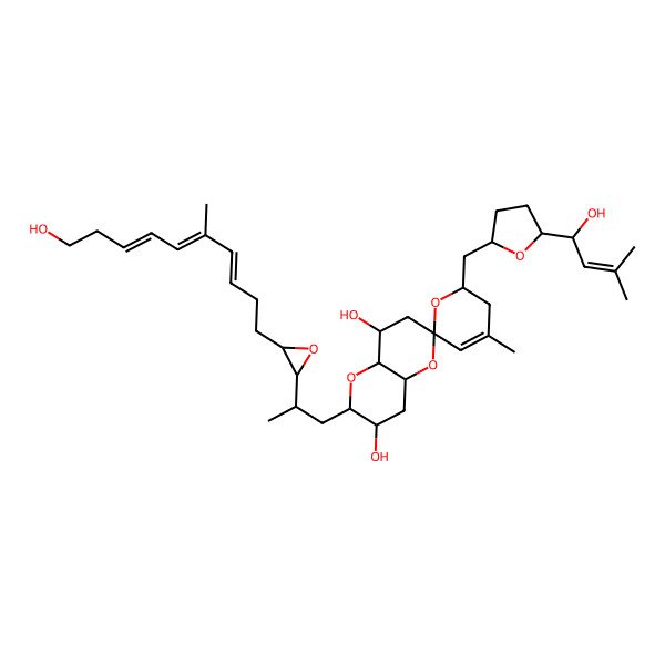 2D Structure of 2-[[5-(1-hydroxy-3-methylbut-2-enyl)oxolan-2-yl]methyl]-2'-[2-[3-(10-hydroxy-5-methyldeca-3,5,7-trienyl)oxiran-2-yl]propyl]-4-methylspiro[2,3-dihydropyran-6,6'-3,4,4a,7,8,8a-hexahydro-2H-pyrano[3,2-b]pyran]-3',8'-diol