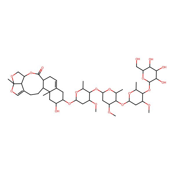 2D Structure of 7-Hydroxy-8-[4-methoxy-5-[4-methoxy-5-[4-methoxy-6-methyl-5-[3,4,5-trihydroxy-6-(hydroxymethyl)oxan-2-yl]oxyoxan-2-yl]oxy-6-methyloxan-2-yl]oxy-6-methyloxan-2-yl]oxy-5,19-dimethyl-15,18,20-trioxapentacyclo[14.5.1.04,13.05,10.019,22]docosa-1(21),10-dien-14-one