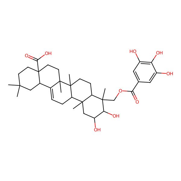2D Structure of (4aS,6aR,6aS,6bR,8aR,9R,10R,11R,12aR,14bS)-10,11-dihydroxy-2,2,6a,6b,9,12a-hexamethyl-9-[(3,4,5-trihydroxybenzoyl)oxymethyl]-1,3,4,5,6,6a,7,8,8a,10,11,12,13,14b-tetradecahydropicene-4a-carboxylic acid