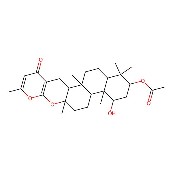 2D Structure of (16-Hydroxy-1,7,11,15,19,19-hexamethyl-5-oxo-8,10-dioxapentacyclo[12.8.0.02,11.04,9.015,20]docosa-4(9),6-dien-18-yl) acetate