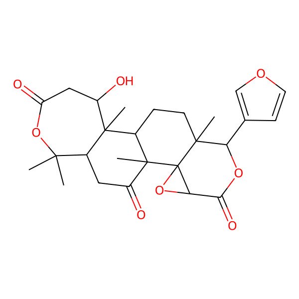 2D Structure of (1R,2R,4S,7S,8S,11R,12R,13R,18R)-7-(furan-3-yl)-13-hydroxy-1,8,12,17,17-pentamethyl-3,6,16-trioxapentacyclo[9.9.0.02,4.02,8.012,18]icosane-5,15,20-trione