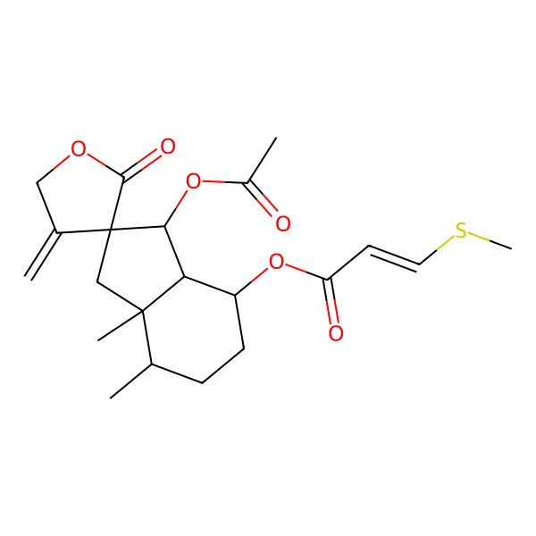 2D Structure of (3-acetyloxy-7,7a-dimethyl-4'-methylidene-2'-oxospiro[3,3a,4,5,6,7-hexahydro-1H-indene-2,3'-oxolane]-4-yl) 3-methylsulfanylprop-2-enoate