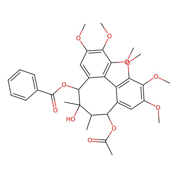2D Structure of (11-Acetyloxy-9-hydroxy-3,4,5,14,15,16-hexamethoxy-9,10-dimethyl-8-tricyclo[10.4.0.02,7]hexadeca-1(16),2,4,6,12,14-hexaenyl) benzoate