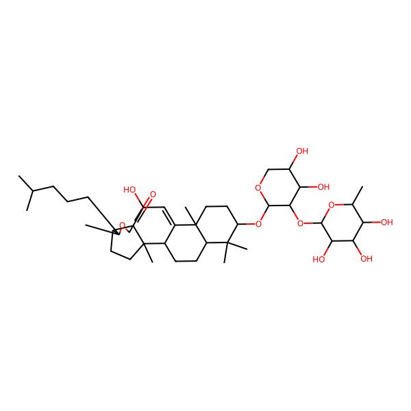 2D Structure of (1S,2S,5S,6S,9S,10S,13S,16S,18R)-16-[(2S,3R,4S,5R)-4,5-dihydroxy-3-[(2S,3R,4S,5S,6R)-3,4,5-trihydroxy-6-methyloxan-2-yl]oxyoxan-2-yl]oxy-10-hydroxy-2,6,13,17,17-pentamethyl-6-(4-methylpentyl)-7-oxapentacyclo[10.8.0.02,9.05,9.013,18]icos-11-en-8-one