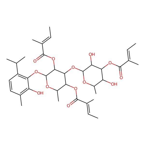 2D Structure of [4-[3,5-Dihydroxy-6-methyl-4-(2-methylbut-2-enoyloxy)oxan-2-yl]oxy-6-(2-hydroxy-3-methyl-6-propan-2-ylphenoxy)-2-methyl-5-(2-methylbut-2-enoyloxy)oxan-3-yl] 2-methylbut-2-enoate