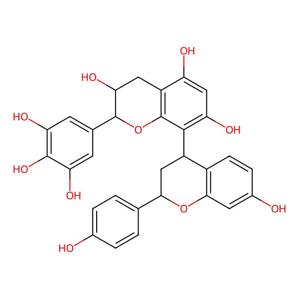 2D Structure of 8-[7-hydroxy-2-(4-hydroxyphenyl)-3,4-dihydro-2H-chromen-4-yl]-2-(3,4,5-trihydroxyphenyl)-3,4-dihydro-2H-chromene-3,5,7-triol