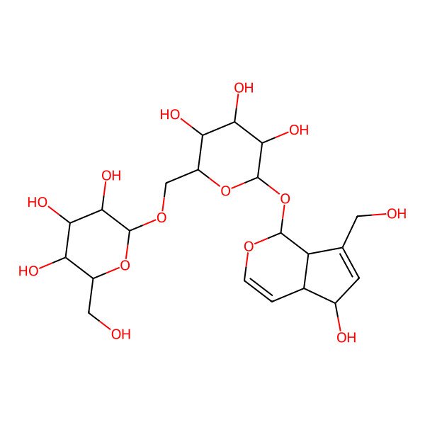 2D Structure of 2-(Hydroxymethyl)-6-[[3,4,5-trihydroxy-6-[[5-hydroxy-7-(hydroxymethyl)-1,4a,5,7a-tetrahydrocyclopenta[c]pyran-1-yl]oxy]oxan-2-yl]methoxy]oxane-3,4,5-triol