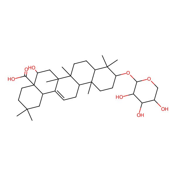 2D Structure of 5-Hydroxy-2,2,6a,6b,9,9,12a-heptamethyl-10-(3,4,5-trihydroxyoxan-2-yl)oxy-1,3,4,5,6,6a,7,8,8a,10,11,12,13,14b-tetradecahydropicene-4a-carboxylic acid