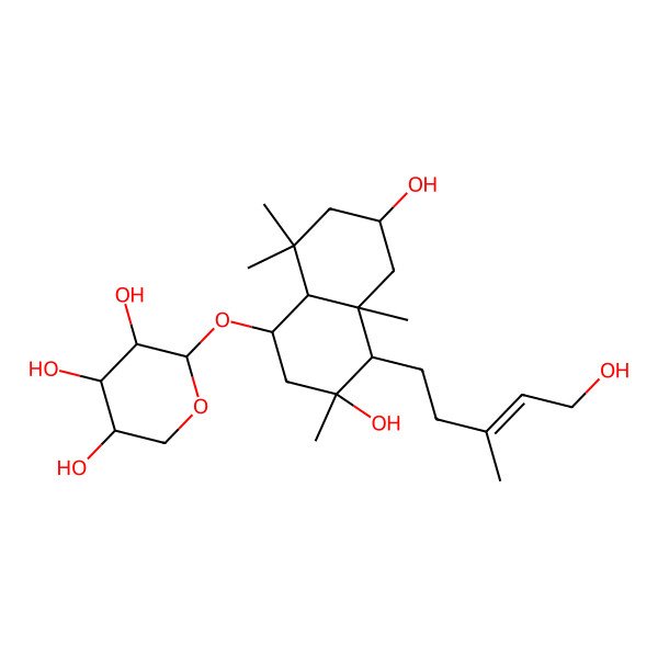 2D Structure of 2-[[3,6-dihydroxy-4-(5-hydroxy-3-methylpent-3-enyl)-3,4a,8,8-tetramethyl-2,4,5,6,7,8a-hexahydro-1H-naphthalen-1-yl]oxy]oxane-3,4,5-triol