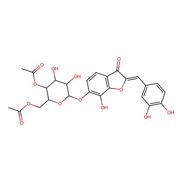 2D Structure of [3-Acetyloxy-6-[[2-[(3,4-dihydroxyphenyl)methylidene]-7-hydroxy-3-oxo-1-benzofuran-6-yl]oxy]-4,5-dihydroxyoxan-2-yl]methyl acetate