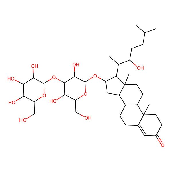 2D Structure of 16-[3,5-Dihydroxy-6-(hydroxymethyl)-4-[3,4,5-trihydroxy-6-(hydroxymethyl)oxan-2-yl]oxyoxan-2-yl]oxy-17-(3-hydroxy-6-methylheptan-2-yl)-10,13-dimethyl-1,2,6,7,8,9,11,12,14,15,16,17-dodecahydrocyclopenta[a]phenanthren-3-one
