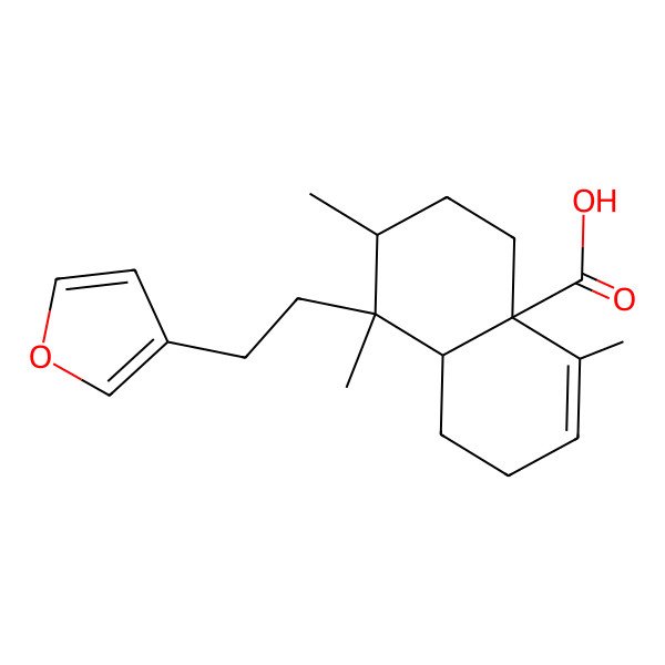 2D Structure of (4aR,7R,8S,8aR)-8-[2-(furan-3-yl)ethyl]-4,7,8-trimethyl-1,2,5,6,7,8a-hexahydronaphthalene-4a-carboxylic acid