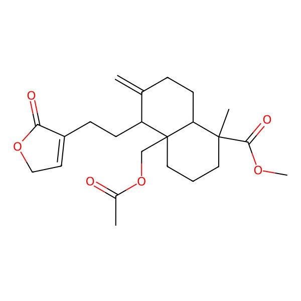 2D Structure of methyl (1S,4aS,5S,8aR)-4a-(acetyloxymethyl)-1-methyl-6-methylidene-5-[2-(5-oxo-2H-furan-4-yl)ethyl]-3,4,5,7,8,8a-hexahydro-2H-naphthalene-1-carboxylate