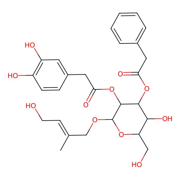 2D Structure of [(2R,3R,4S,5R,6R)-5-[2-(3,4-dihydroxyphenyl)acetyl]oxy-3-hydroxy-2-(hydroxymethyl)-6-[(E)-4-hydroxy-2-methylbut-2-enoxy]oxan-4-yl] 2-phenylacetate