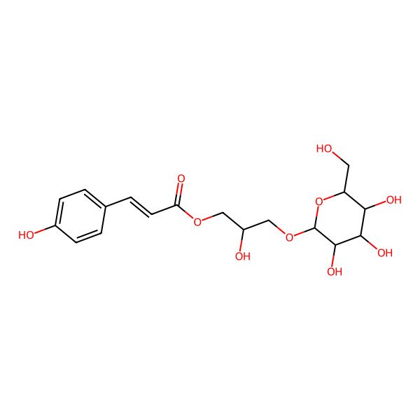 2D Structure of [(2R)-2-hydroxy-3-[(2R,3R,4S,5S,6R)-3,4,5-trihydroxy-6-(hydroxymethyl)oxan-2-yl]oxypropyl] (E)-3-(4-hydroxyphenyl)prop-2-enoate