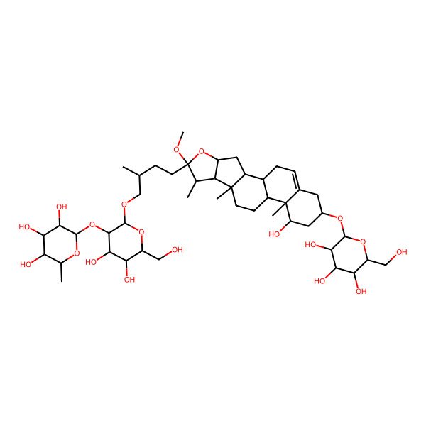 2D Structure of 2-[4,5-Dihydroxy-2-[4-[14-hydroxy-6-methoxy-7,9,13-trimethyl-16-[3,4,5-trihydroxy-6-(hydroxymethyl)oxan-2-yl]oxy-5-oxapentacyclo[10.8.0.02,9.04,8.013,18]icos-18-en-6-yl]-2-methylbutoxy]-6-(hydroxymethyl)oxan-3-yl]oxy-6-methyloxane-3,4,5-triol