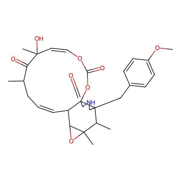 2D Structure of (1R,5E,7S,9R,11E,13S,14S,16R,17S,18R,19R)-7-hydroxy-19-[(4-methoxyphenyl)methyl]-7,9,16,17-tetramethyl-2,4,15-trioxa-20-azatetracyclo[11.8.0.01,18.014,16]henicosa-5,11-diene-3,8,21-trione